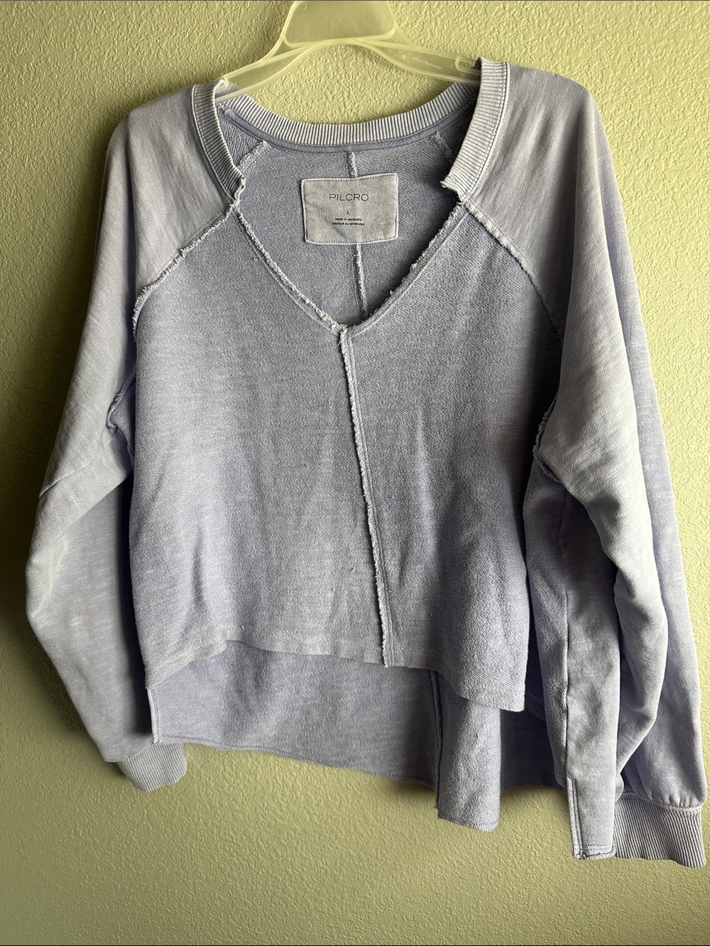 Pilcro Light Lavender Raw-Edge V-Neck Sweatshirt
